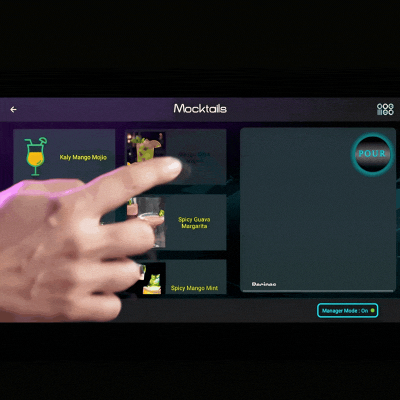 Select your mocktail on the touchscreen